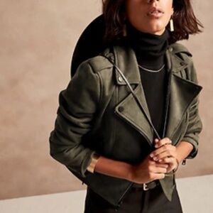 Banana Republic Vegan Suede Moto Jacket Olive XS
